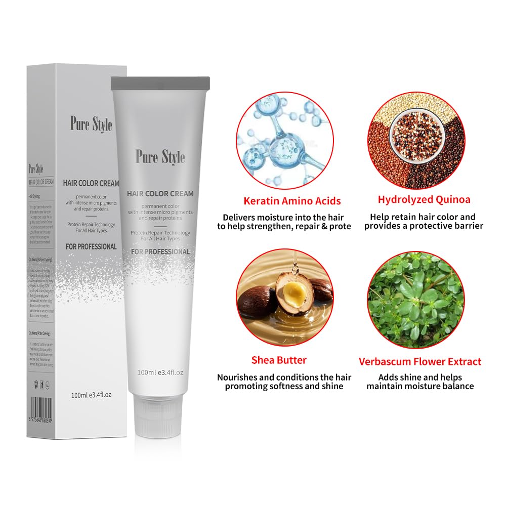 YSNSTYLE-PureStyle 3.4 fl oz(100ml) Hair Color Cream, Ammonia-Low Permanent Hair Dye with Nourishing, Light Neutral Brown Long-Lasting Fade-Resistant Color, At-Home Salon Quality Hair Coloring