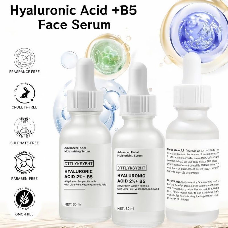 2% Hyaluronic Acid +B5 (Vitamin) Serum for Face - Hydrating & Plumping Skin Care, Anti-Aging, Moisturizing Treatment for Dry Skin, Vegan, Fragrance-Free, 1 fl oz