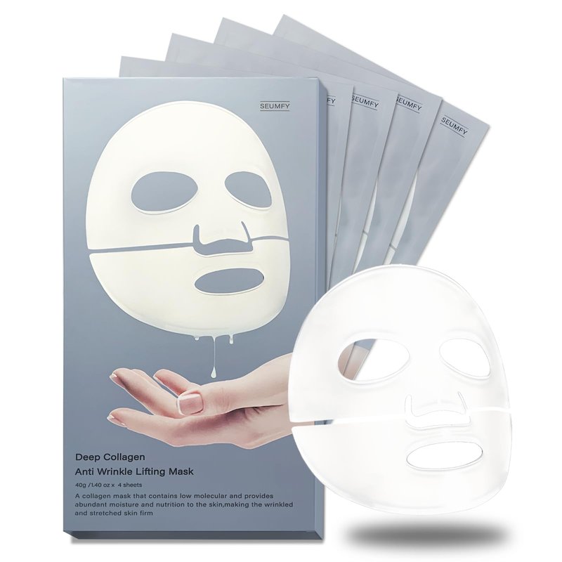SEUMFY 5,000,000ppb 40g x 4ea Deep Anti Wrinkle Bio-Collagen Face Masks Hydrating Overnight Collagen Mask for Lifting,Firming and Moisturizing