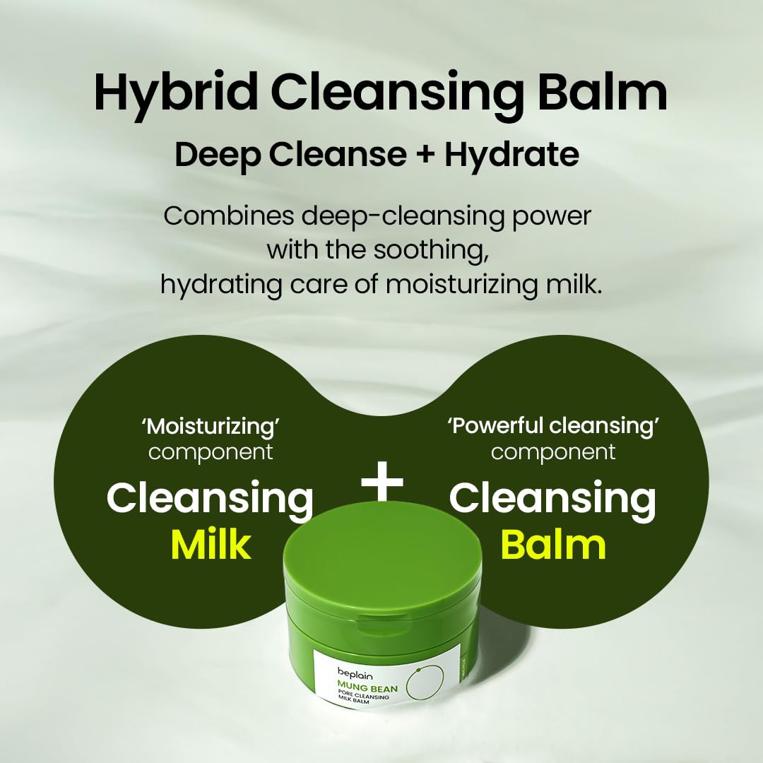 beplain Mung Bean Pore Cleansing Milk Balm | Makeup Remover for Sensitive Skin | Ceramides Cleansing Balm | Non-Greasy Sorbet Texture | Korean Skincare | 3.38 fl.oz