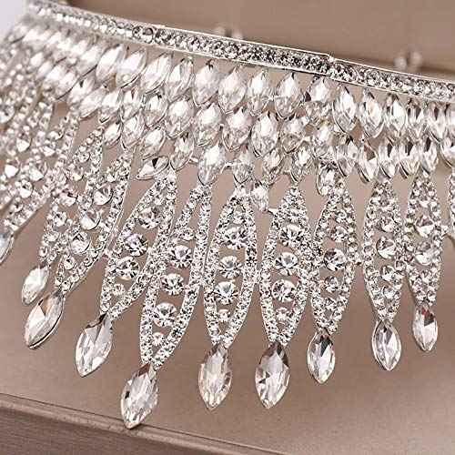 Trendy Silver Color Rhinestone Crystal Queen Big Crown Bridal Wedding Tiara Women Beauty pageant Bridal Hair Accessories Jewelry (Silver)