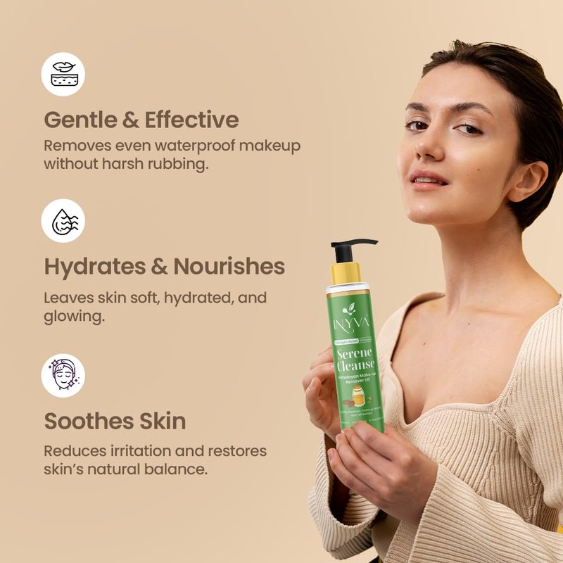 INYVA Serene Cleanse: Himalayan Makeup Remover Oil | Pore Cleansing & Nourishing Formula | With Vitamin E, Jojoba & Grapeseed Oils | Vegan & Cruelty-Free (6.7 Oz)