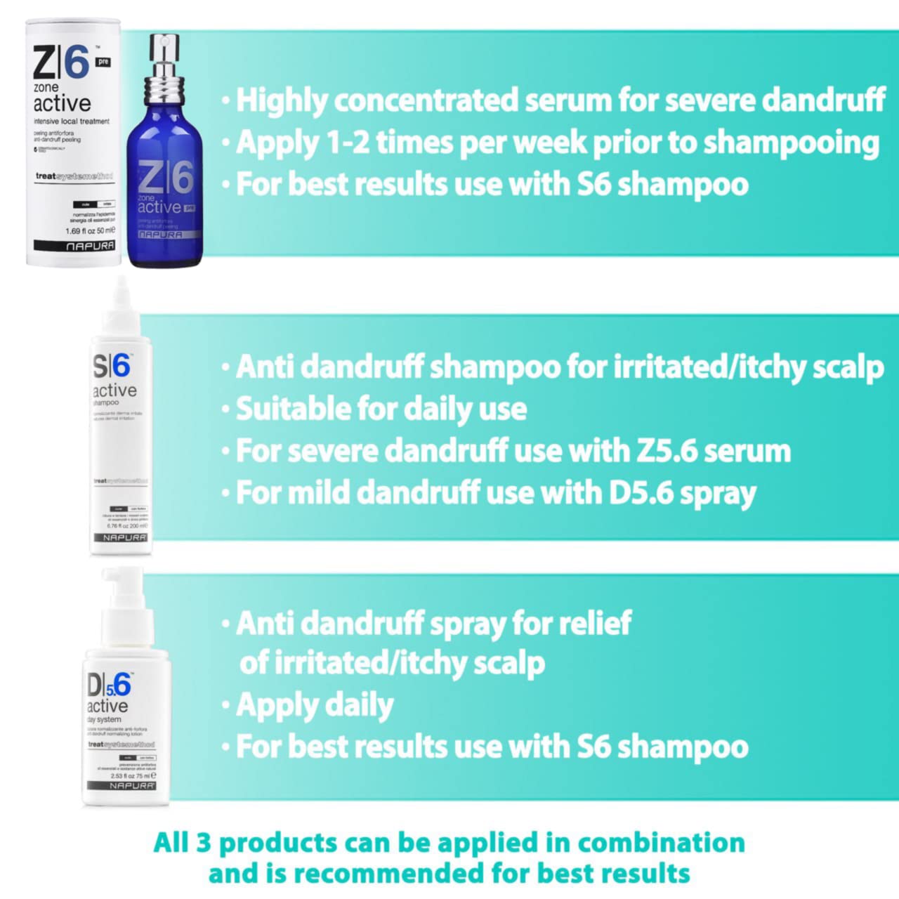 NAPURA S6 Anti Dandruff Shampoo with Tea Tree Oil, 1% Zinc and 1% Salicylic Acid - Natural Itchy Scalp Treatment (6.76 fl oz) for Men and Women