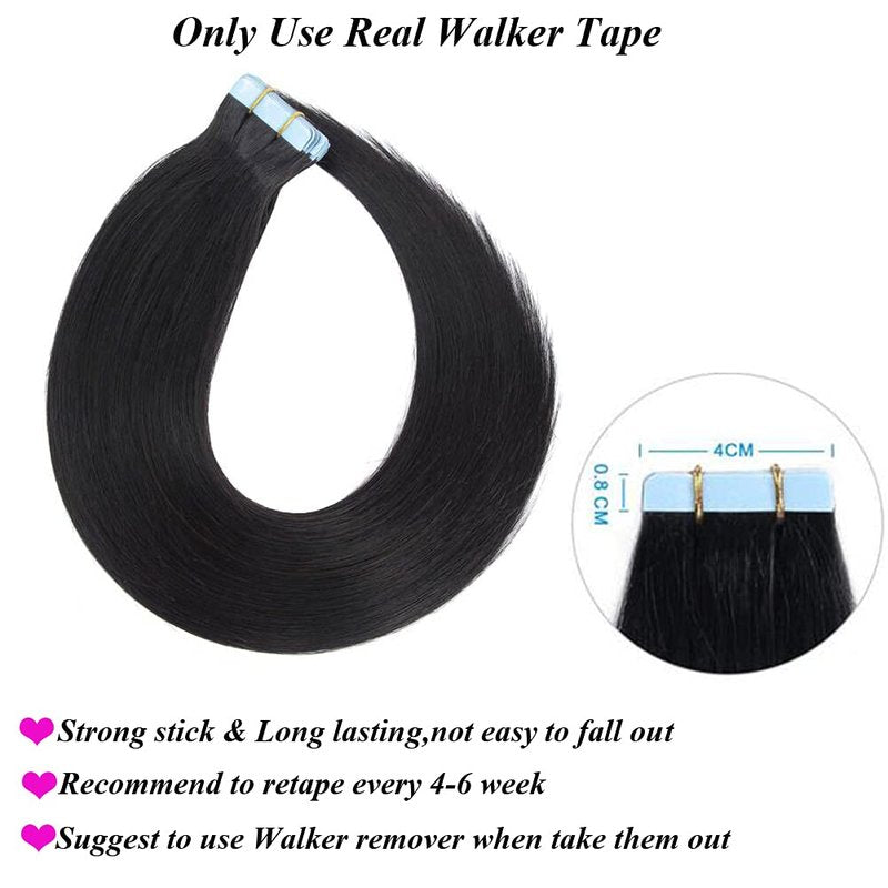 Amella Hair Tape in Human Hair Extensions 16 inches 20pcs 50g Silky Straight Seamless Skin Weft Remy Tape Hair Extensions Off Black Tape in Hair Extensions