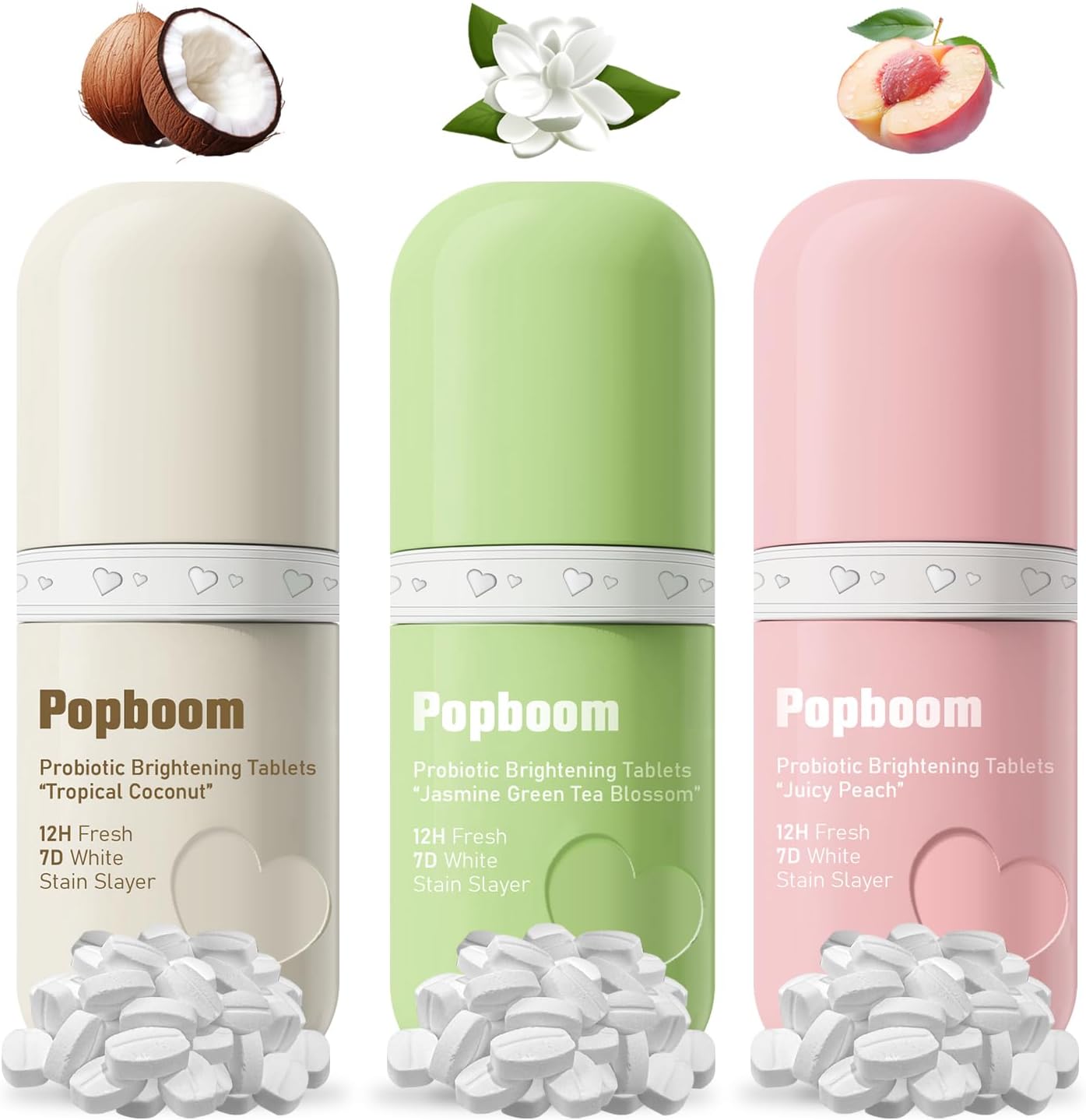 Probiotic Mouthwash Tablets - Travel Size Oral Care for Fresh Breath | Coconut, Green Tea & Peach (105 Tablets)