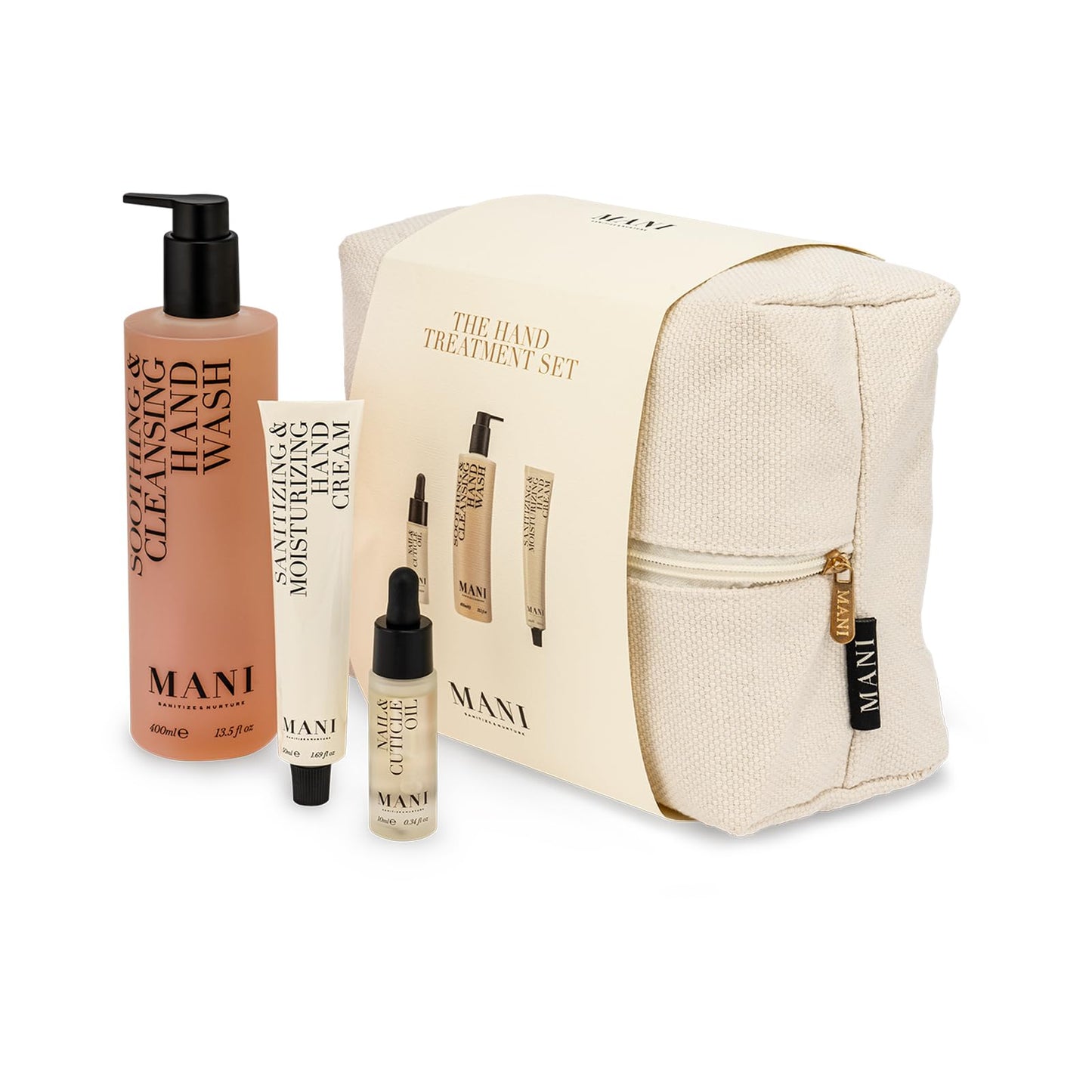 MANI Hand Treatment Set - Moisturizing Hand Soap, Nail and Cuticle Oil, Hydrating Lotion - With Jojoba Oil, Vitamin E, Hypoallergenic Fragrance - 3 pc