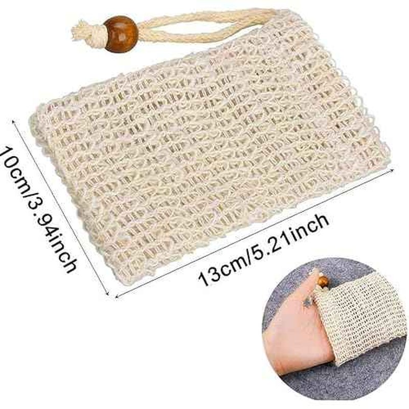 Natural Sisal Soap Saver Bag for Organic Soap Pouch for Exfoliating Lathering and Air-Drying During Showers 4 Pcs