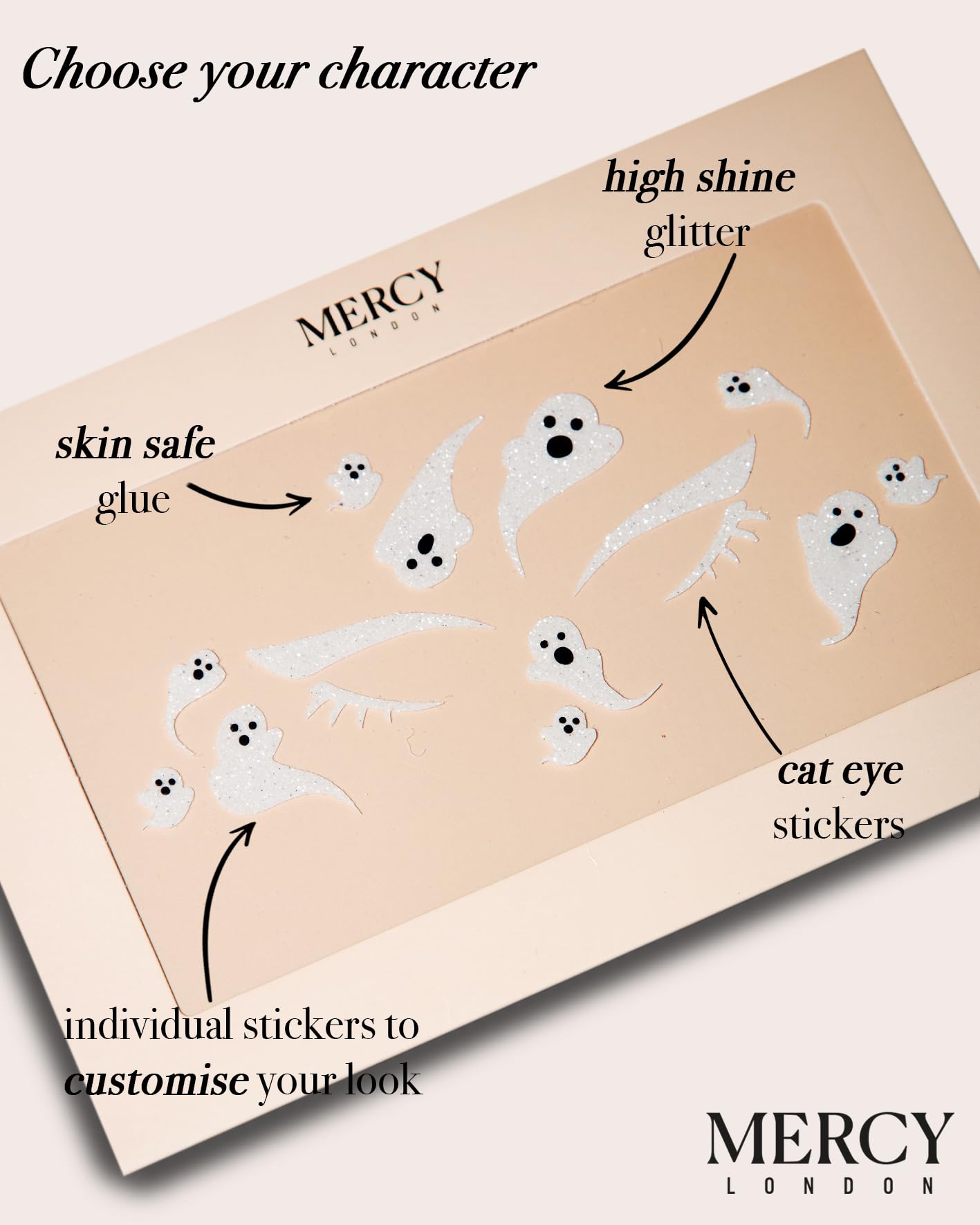 Ghosts Face Stickers by Mercy London Holiday Accessories Face Gems Jewels All In One Stick On Halloween