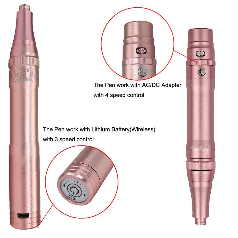 Professional Rotary Tattoo Permanent Makeup Pen Machine Kit With 10pcs Needles Supply Eyebrow UNR-A950 (Rose)