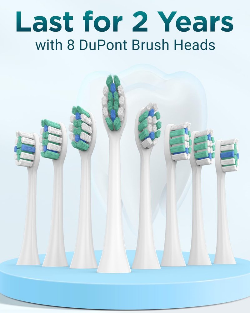 Electric Toothbrush Set - Sonic Rechargeable IPX7 with 8 Brush Heads | Travel Case, 5 Modes, 120 Days Battery Life, Blue