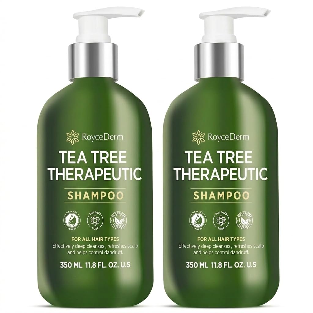 Roycederm Tea Tree Shampoo, Anti-Dandruff Clarifying Scalp Care for Dry, Itchy & Flaky Scalp, Helps Control Dandruff, Flaking & Scaling, For All Hair Types, Paraben Free & Sulfate Free, 2 Pack