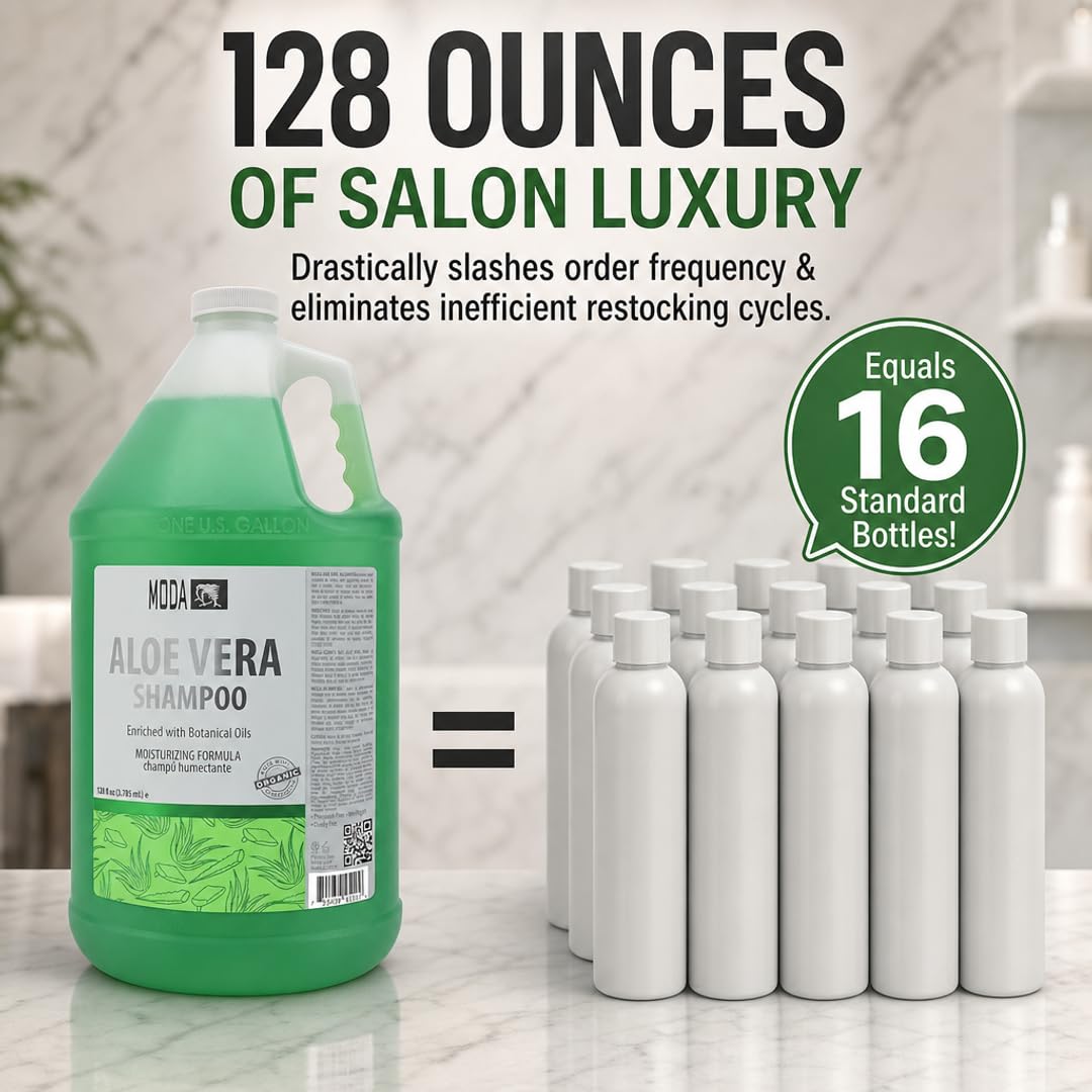 MODA Shampoo - Moisturizing Shampoo for All Hair Types - 128Oz, Professional - Deeply Cleanses and Conditions, Strengthens, Restores and Shine your Hair (Aloe Vera)