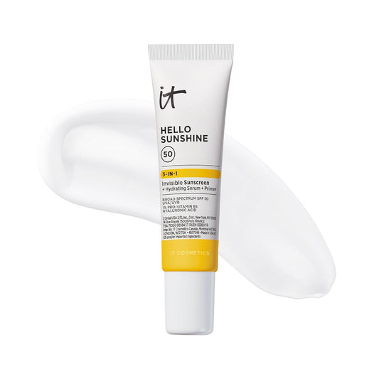 IT Cosmetics Hello Sunshine Invisible Sunscreen SPF 50 - Hydrating Face Primer with Pro-Vitamin B5 & Hyaluronic Acid - No White Cast, 1.7 oz