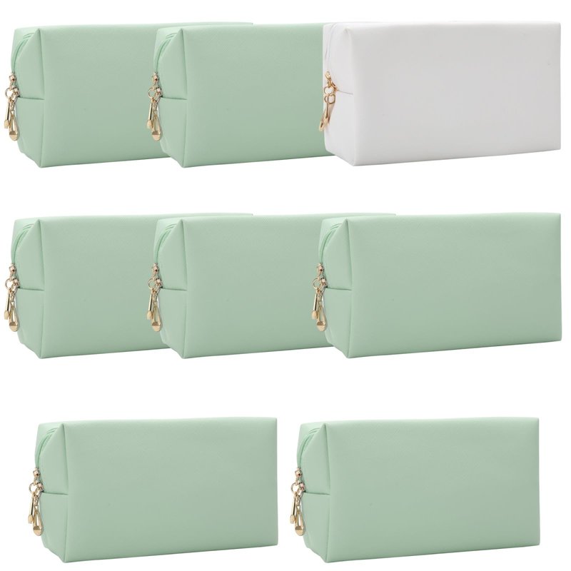Ciulaiy Bridesmaid Proposal Gifts Letter Cosmetic makeup bag bulk for Wedding Party Favors Bachelorette party decorations Toiletry Organizer Bag Makeup Case Gift (8, White&Sage Green)
