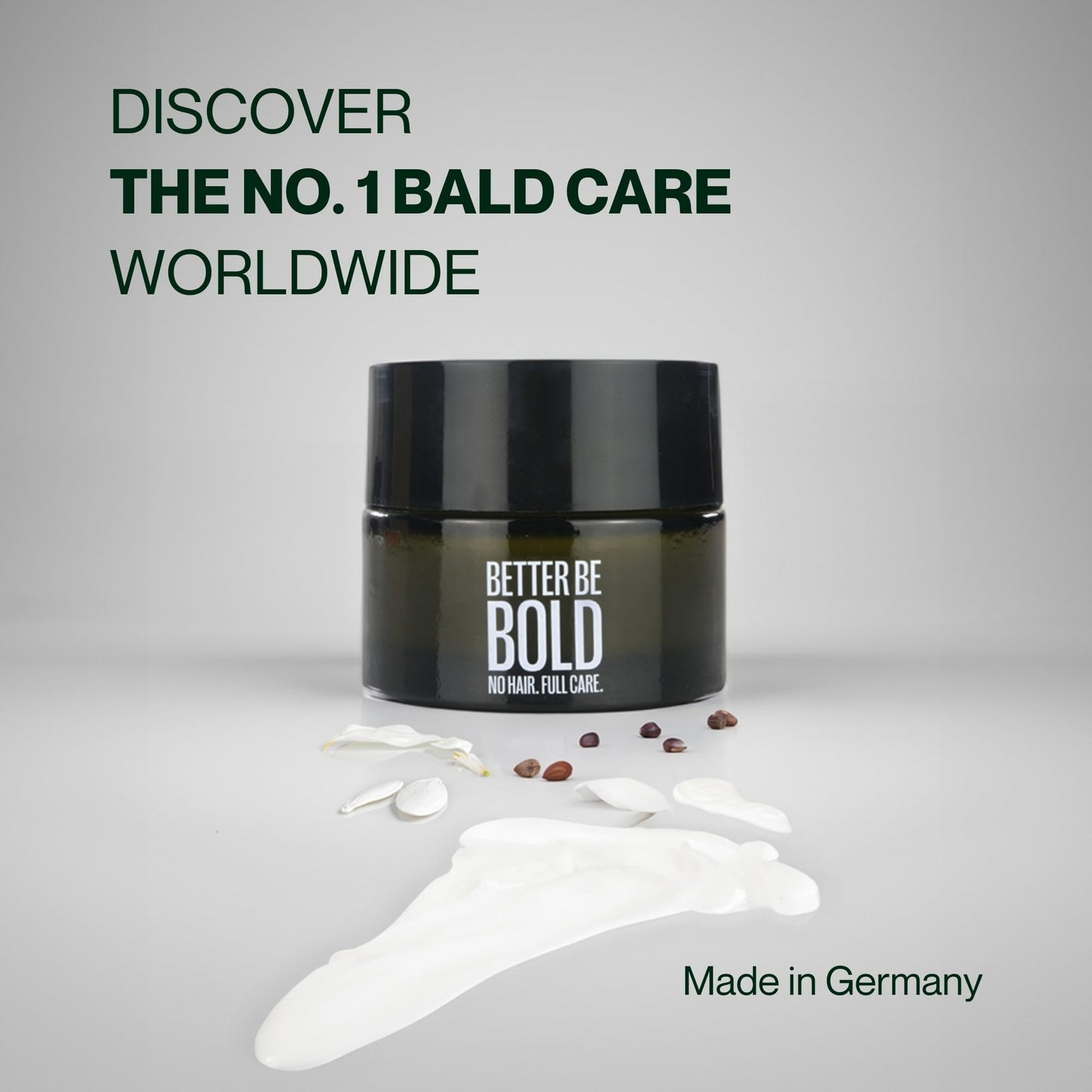 BETTER BE BOLD Nourishing bald cream (0-3 mm) with matte effect. Absorbs quickly. Fresh fragrance. Soothing skin after shaving thanks to magnolia extract. Natural and vegan. Made in Germany