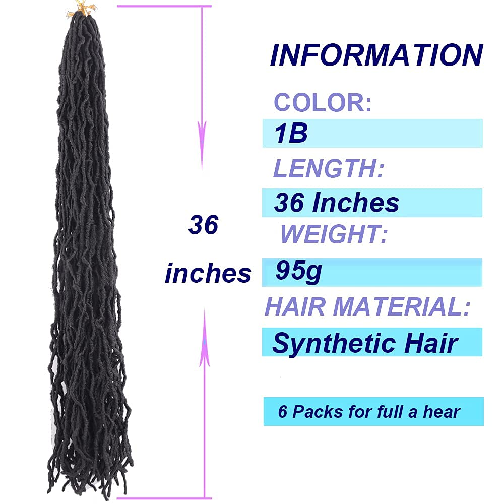 36 Inch New Faux Locs Crochet Braids Hair 6 Packs Super Long Goddess Locs Crochet Hair Curly Wavy Soft Locs Braiding Hair for Women Pre-looped Synthetic Afro Roots Braid Collection Extended