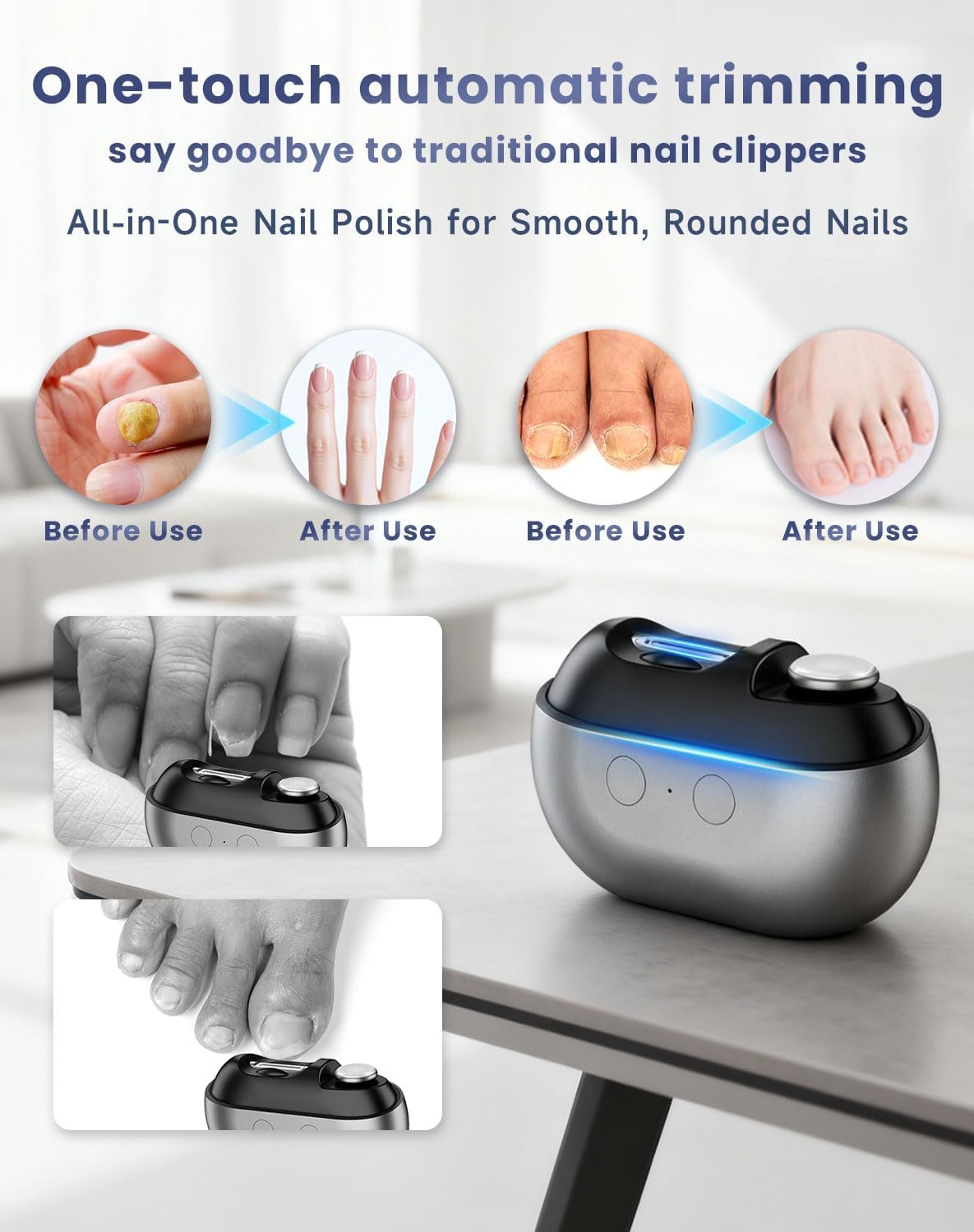 Easyclip Smart Nail Clipper,New 3 in 1 Easy Clip Electric Nail Clippers for Seniors,Designed for Extra Hard/Thick Hands Feet Nails,Polishing Clipper with Light,for Limited Mobility People