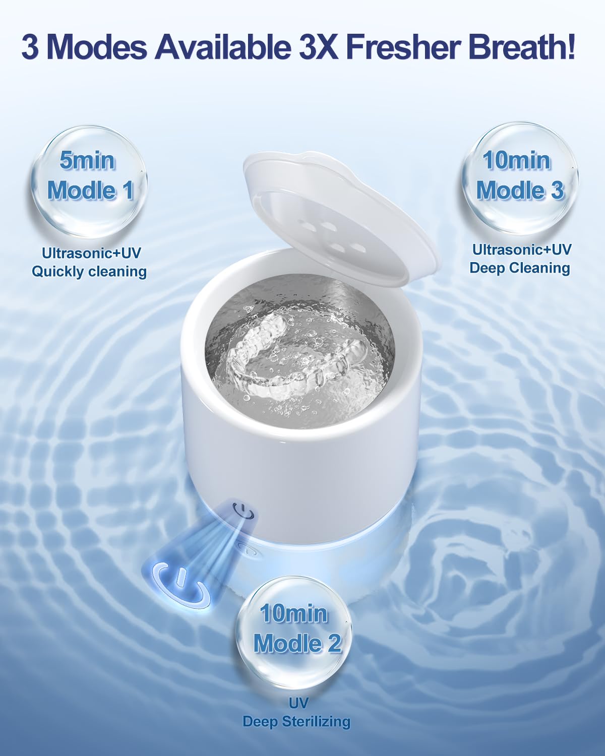Ultrasonic Retainer Cleaner, 48kHz Denture Cleaner, Retainer Cleaning Machine for Denture, Retainer, Aligner, Jewelry, Mouth Guard, Brace, Toothbrush, Pacifier, Razor, 3 Modes Jewelry Cleaner-White