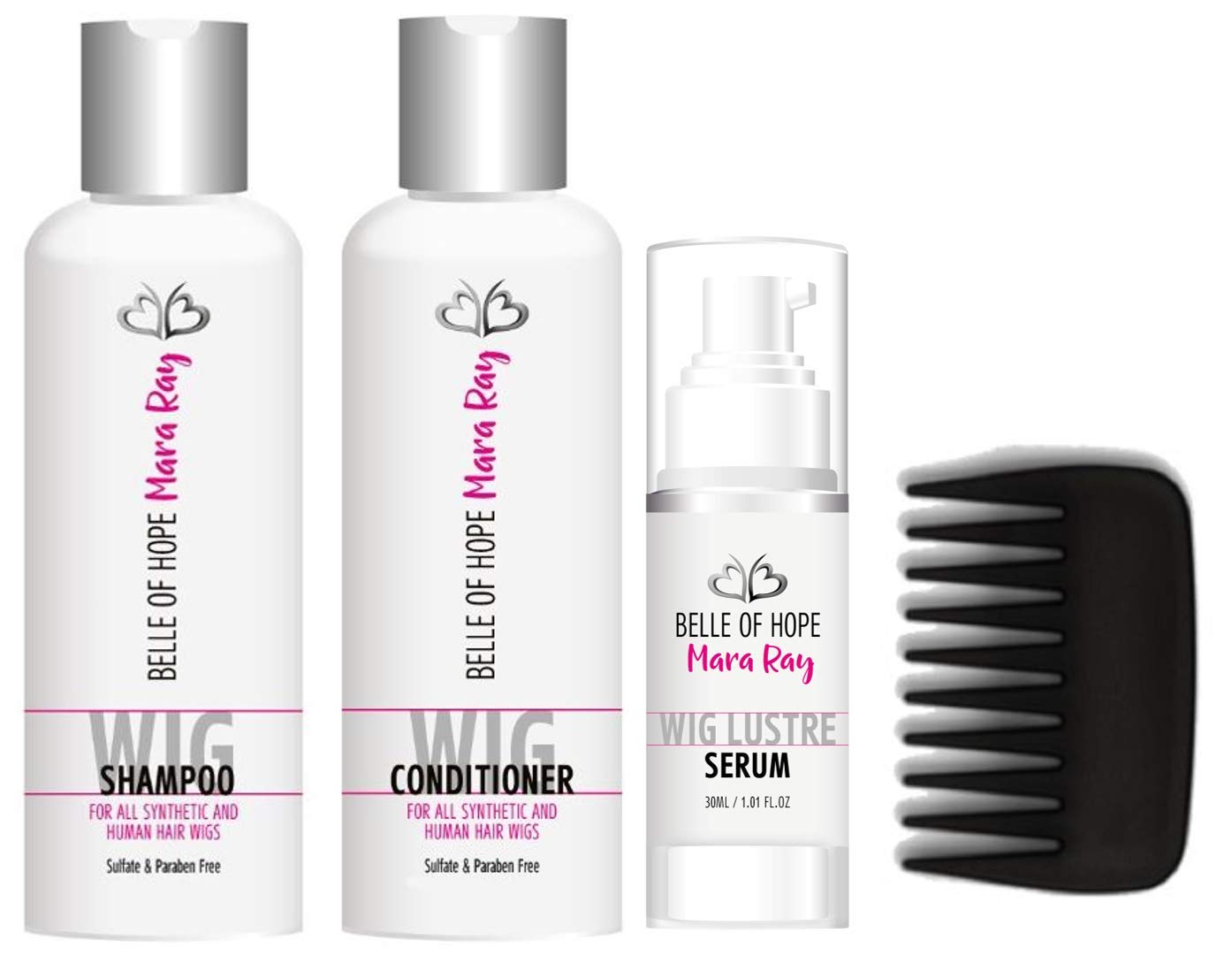 Mara Ray Luxury Hair Care Kits for Synthetic Hair Wigs, Extensions, Toupees with Wide Tooth Comb (4pc Bundle)