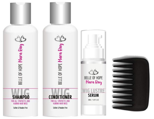 Mara Ray Luxury Hair Care Kits for Synthetic Hair Wigs, Extensions, Toupees with Wide Tooth Comb (4pc Bundle)