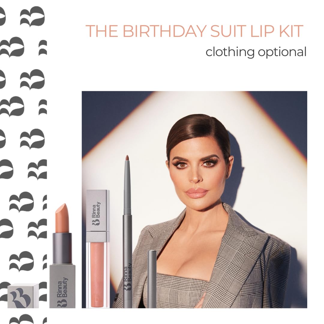 Rinna Beauty Icon Lip Kit - Birthday Suit - All-in-one Lip Kit Includes Lipstick, Lip Gloss, and Lip Liner - TRUE NUDE look - Vegan, Long-lasting, Anti-aging & Moisturizing, Cruelty-Free - 1 each