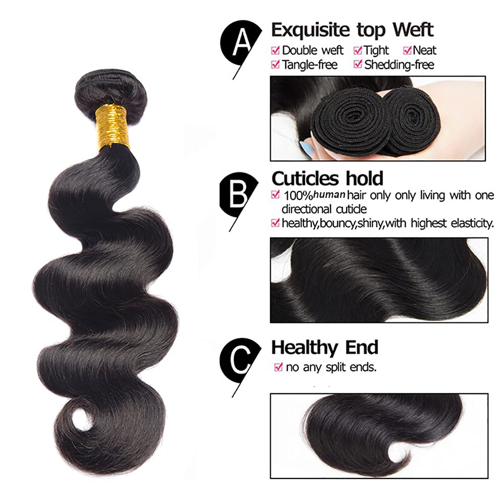 22 22 22 Inch Body Wave Bundles Human Hair Bundles #1B Nature Black Body Wave Bundle Unprocessed Brazilian Virgin Weave Hair 3 Bundle 50 Gram Per Bundle for Woman