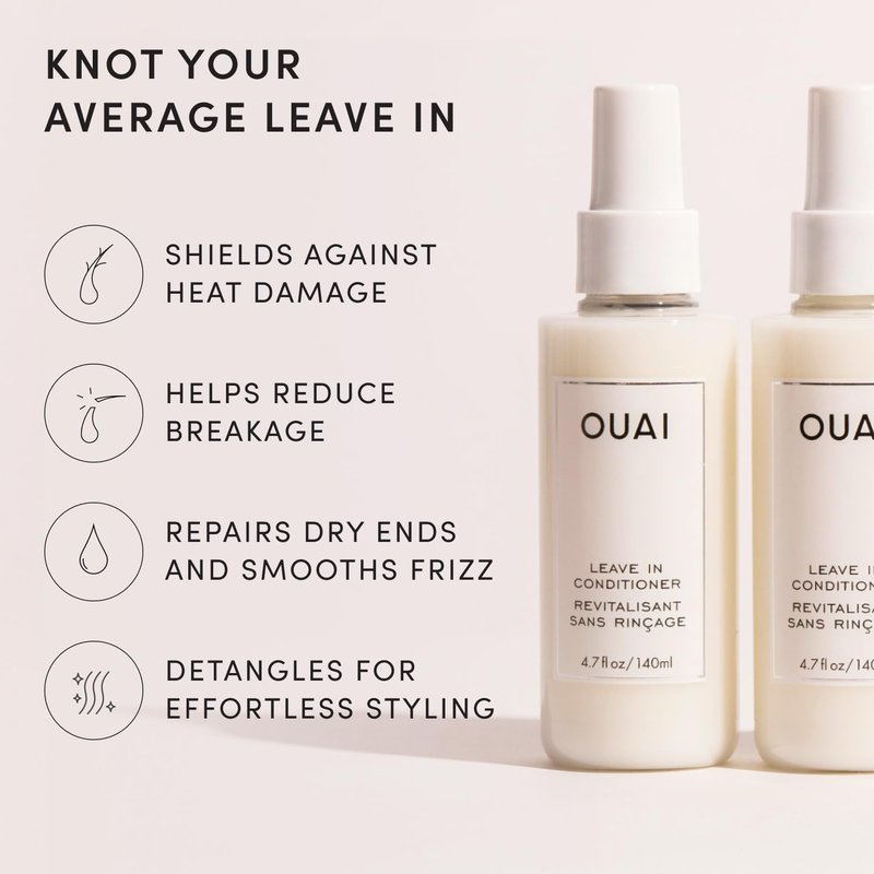 OUAI Leave In Conditioner & Heat Protectant for Hair - Prep Hair for Styling or Use as Detangling Spray to Fight Frizz & Flyaways - No Parabens, Sulfates or Phthalates (4.7 oz)