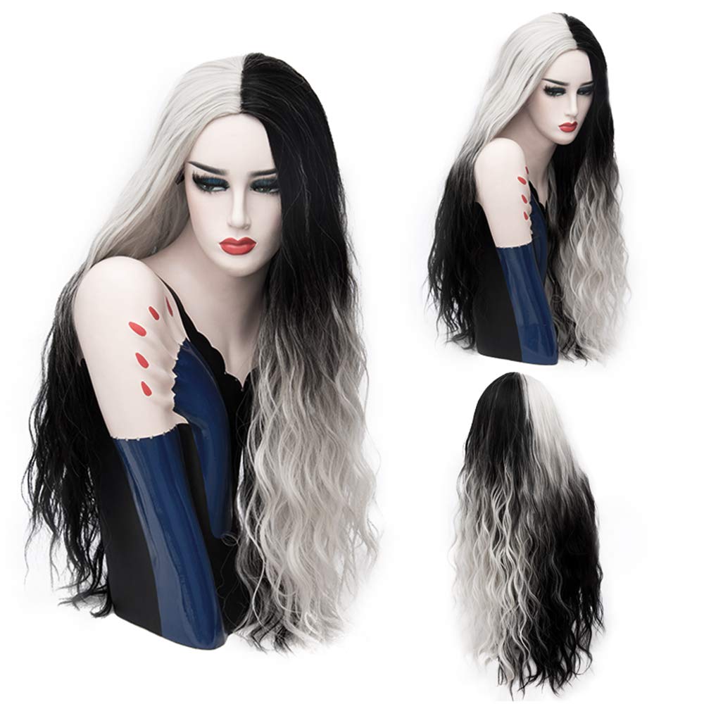 Mildiso Long Wigs for Women 26'' Black White Wig Cute Colorful Hair M051