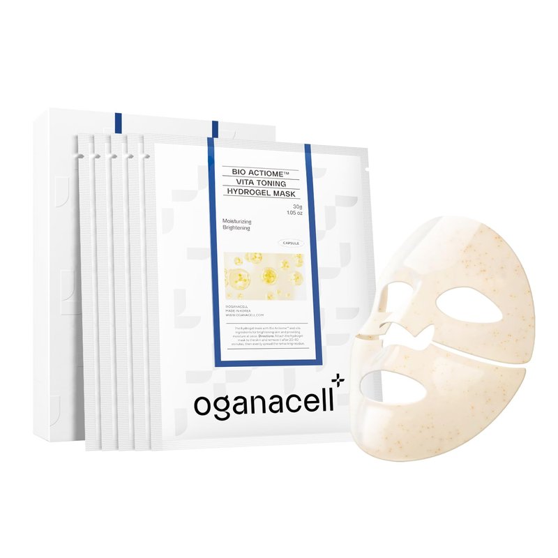 OGANA CELL Vita Gel Hydro Facial Mask 5PCS - Brightening Glow & Even Skin Tone, Korean Spa-Strength Gel Mask with Vitamin C+E, Hydrating for Dullness/Dark Spots,Liposome Encapsulated