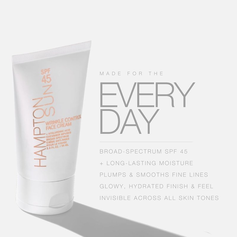 Hampton Sun SPF 45 Face Cream - Wrinkle Control Daily Moisturizer with Hyaluronic Acid & Cucumber Extract | Glowy Finish
