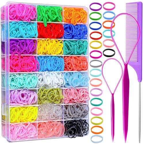 YGDZ Elastic Hair Bands 24 Colors, 1500 pcs Mini Hair Rubber Bands for Hair, Colorful Toddler Hair Accessories, Soft Small Girl Hair Ties, Hair Accessories Set for Girl, Baby, Kids