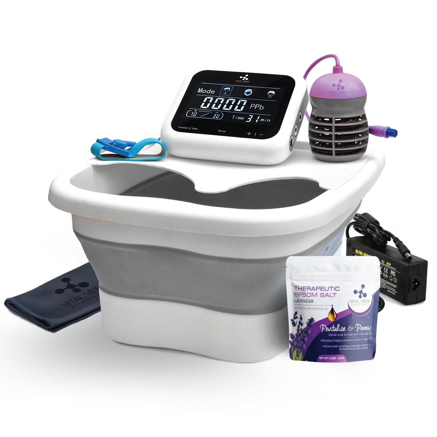 Ultimate Ionic Foot Bath Detox Replacement Kit | Array, Epsom Salt, Basin Liners & Accessories