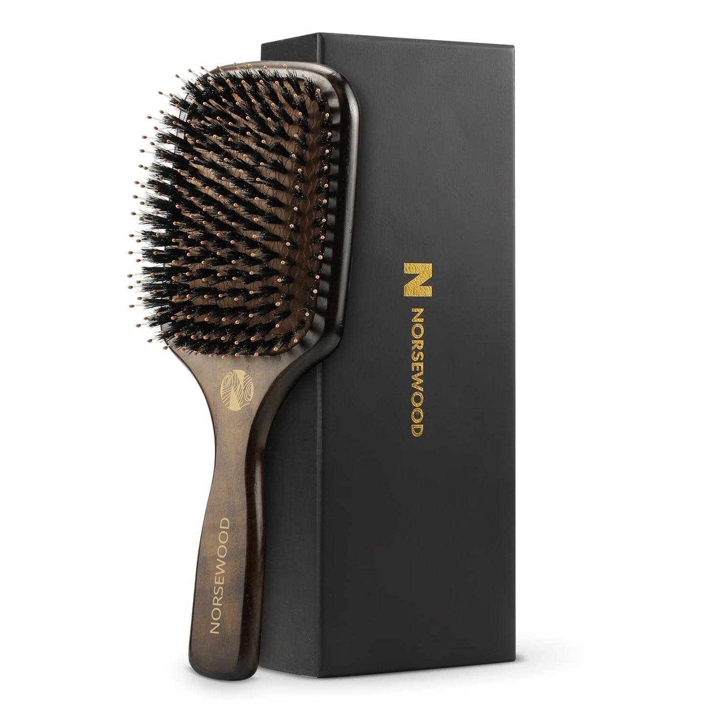 Norsewood Boar Bristle Hair Brush Set, Soft Bristle Detangler for Long, Short, Thin, Curly, Straight, or Wavy, Hairbrush for Enhancing Shine, Great for Men, Women, and Kids