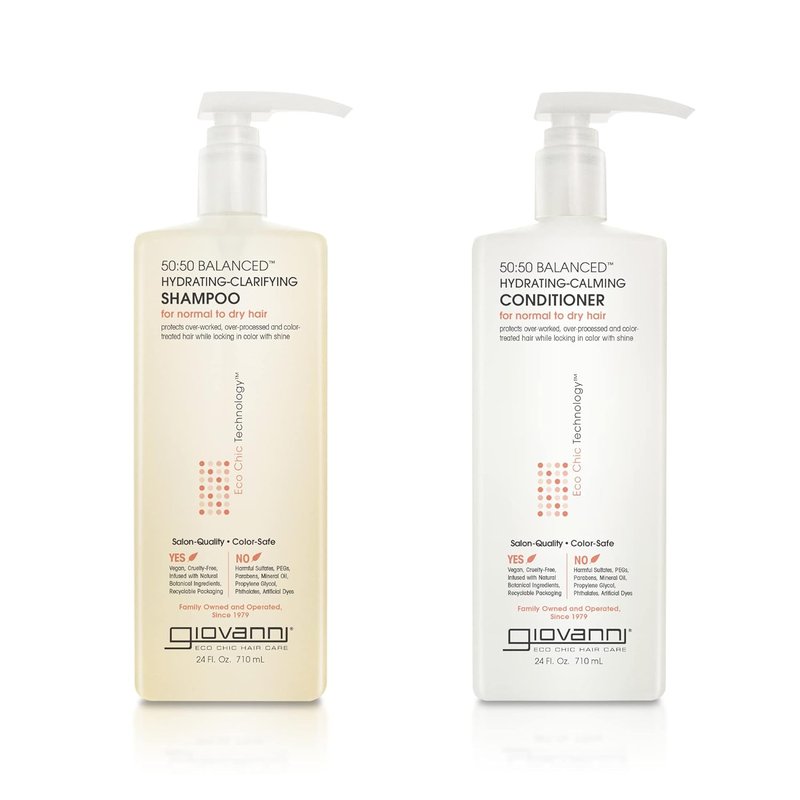 Giovanni 50:50 Balanced Shampoo & Conditioner Set - Hydrating & Calming for Over-Processed Hair | 24 oz Each