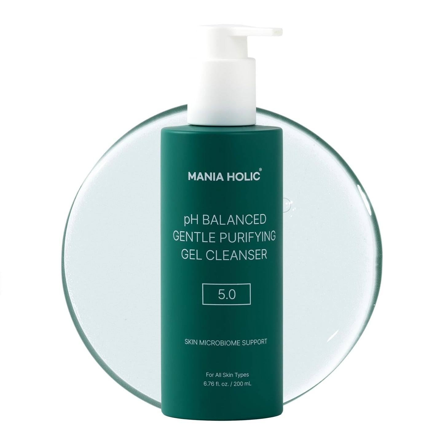 MANIA HOLIC pH Balanced Hydrating Facial Gel Cleanser for Dry and Sensitive Skin, pH Balance 5.0, Purifying Pore Care, Oil Control, Korean Skincare, 6.76 fl oz