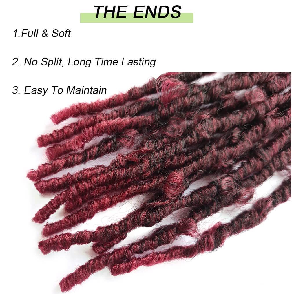 6 Packs Crochet Butterfly Locs Crochet Hair 12 Inch Burgundy Red Distressed Crochet Braids Soft Butterfly Faux Locs Crochet Hair Extension (12Inch,1B/BUG)