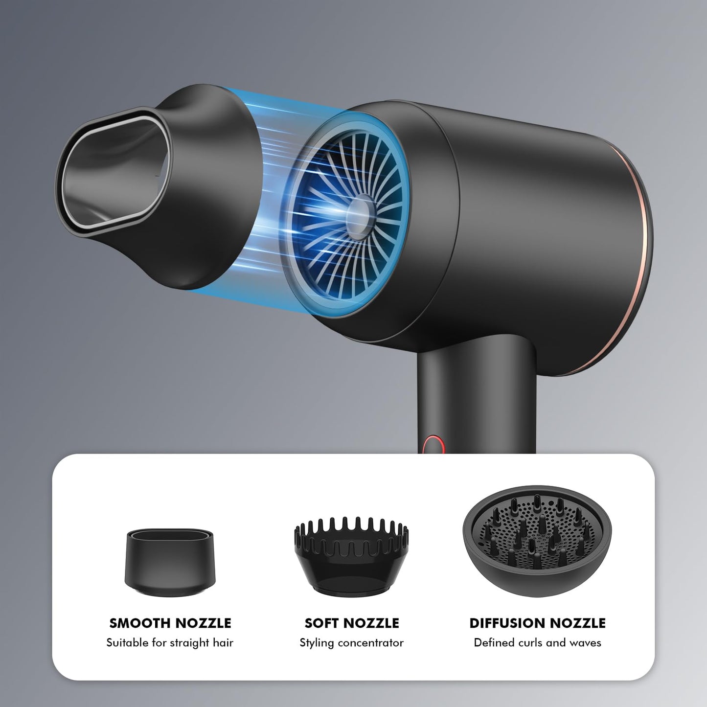 Professional Ionic Hair Dryer | Powerful Low Noise Hair Dryer | Constant Temperature for Fast Hair Drying | with Hair Diffuser, Cluster Nozzle and Comb for Curly (Pink)