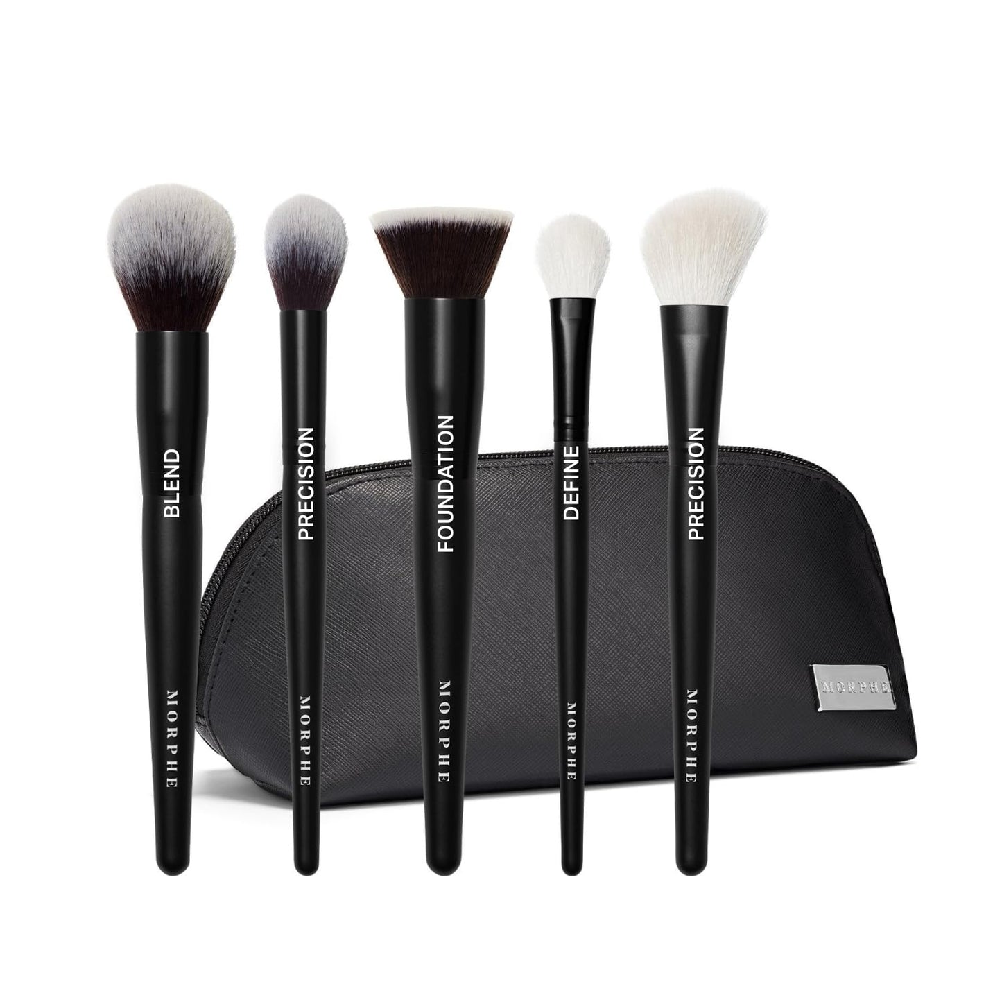 Morphe Makeup Brushes Set - 5-Piece Foundation, Blush, Contour & Blending Brushes | Synthetic Bristles & Case
