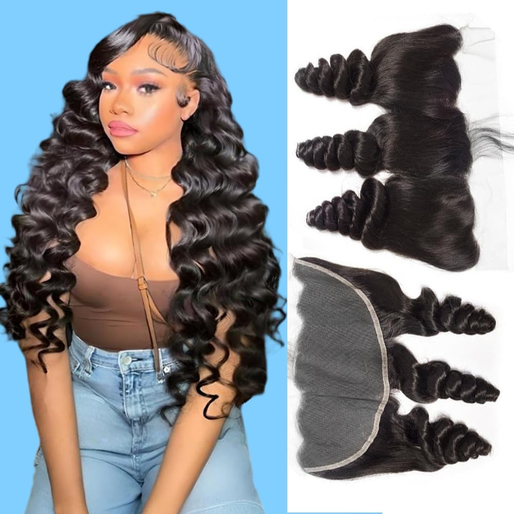 QTHAIR 18A 13x4 HD Lace Frontal Human Hair Loose Wave Frontal Pre Plucked with Baby Hair Ear to Ear Transparent Lace Closure 100% Unprocessed Brazilian Virgin Human Hair(12inch)