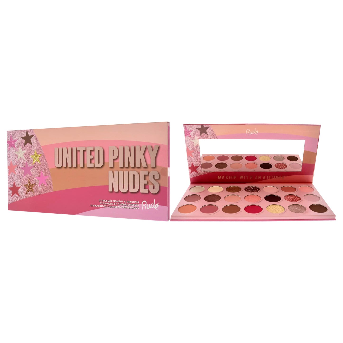 Rude Cosmetics United Pinky Nudes - 21 Pressed Pigment and Shadows Palette Eye Shadow Women 0.74 oz