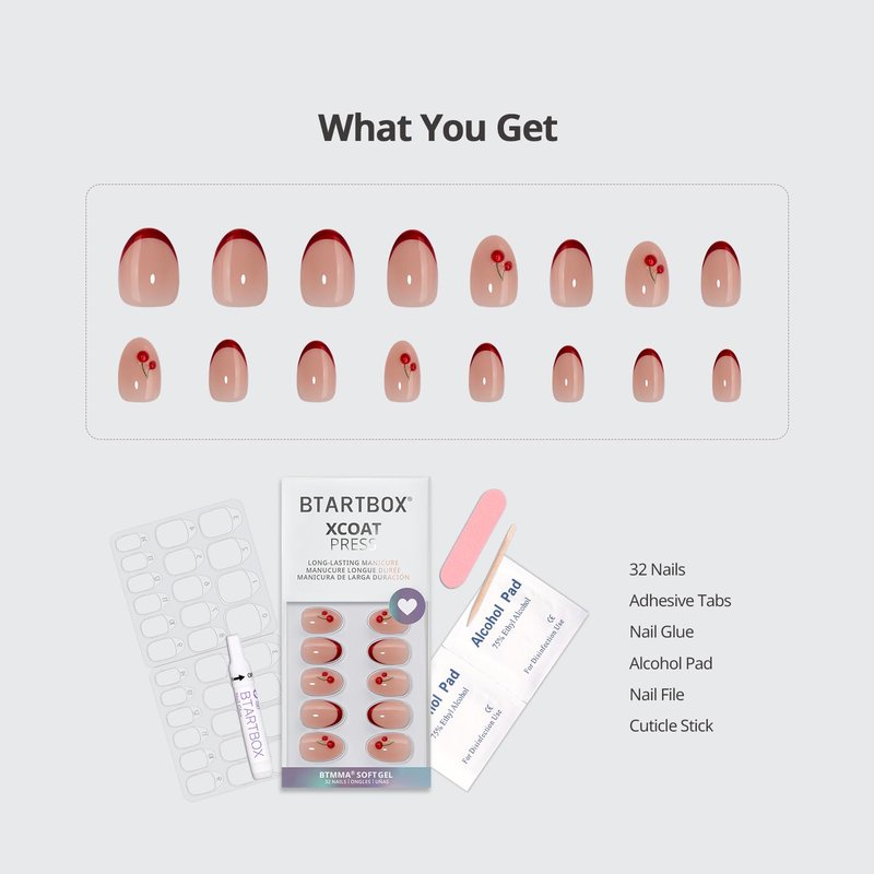 BTArtbox French Tip Press On Nails - Gingerbread Joy, 3D Short Almond Christmas Press On Nails with Glue and Adhesive Tabs for Women in 16 Sizes - 32 Soft Gel Glue On Nails Kit