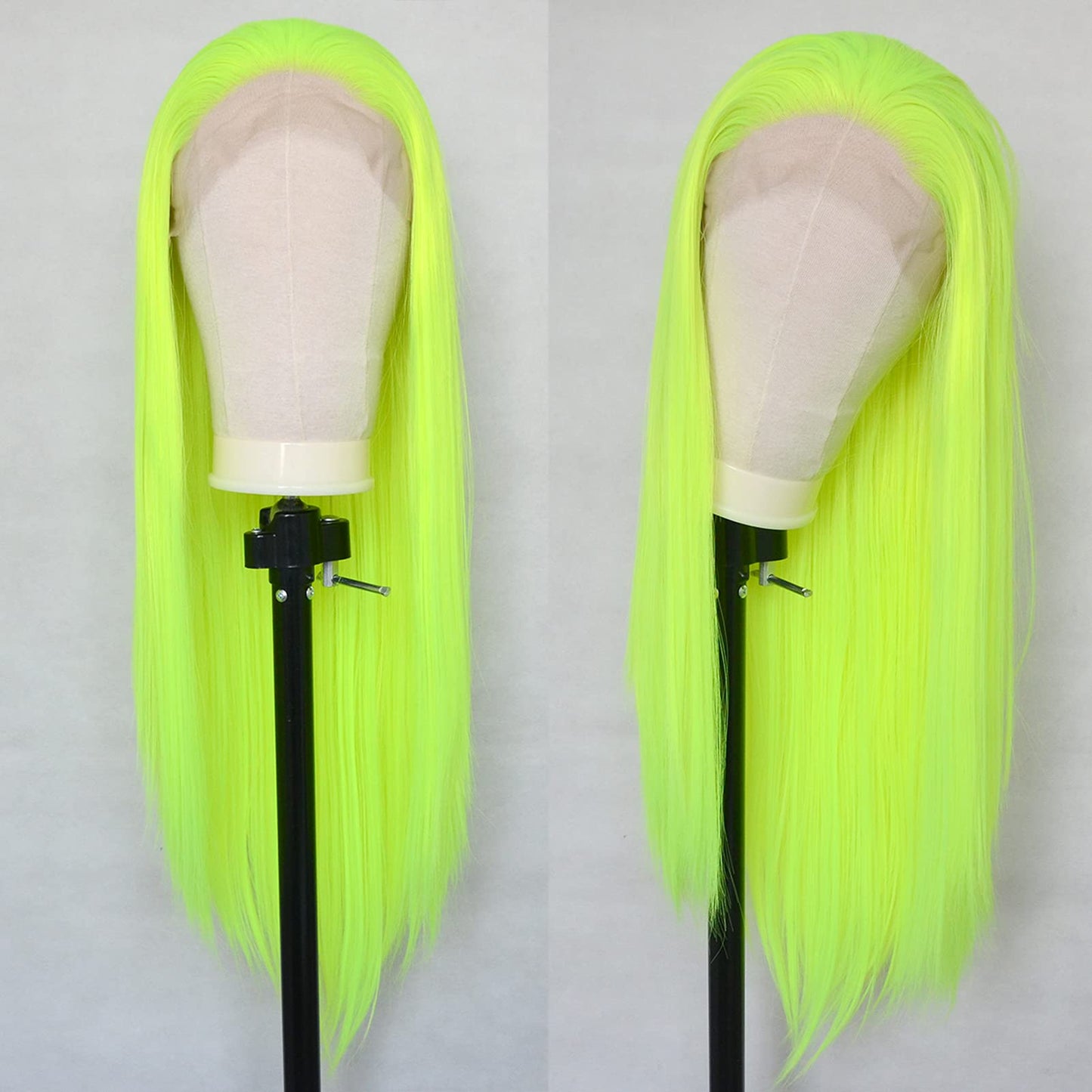 Luwigs Fluorescent Green Synthetic Lace Front Wigs Long Natural Straight Heat Resistant Replacement Wigs Bright Neon Yellow High Temperature Fiber Hair (22 Inch, Straight,Fluorescent Green)