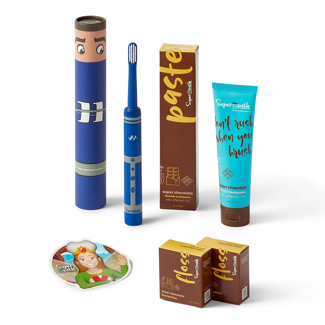 SuperMouth Smile Sidekick Sonic Toothbrush for Kids – Rechargeable, 3 Brushing Modes, Ultra-Soft Bristles, 2-Min Timer, Replaceable Brush Head – Includes Augmented Reality Sticker to Teach Brushing