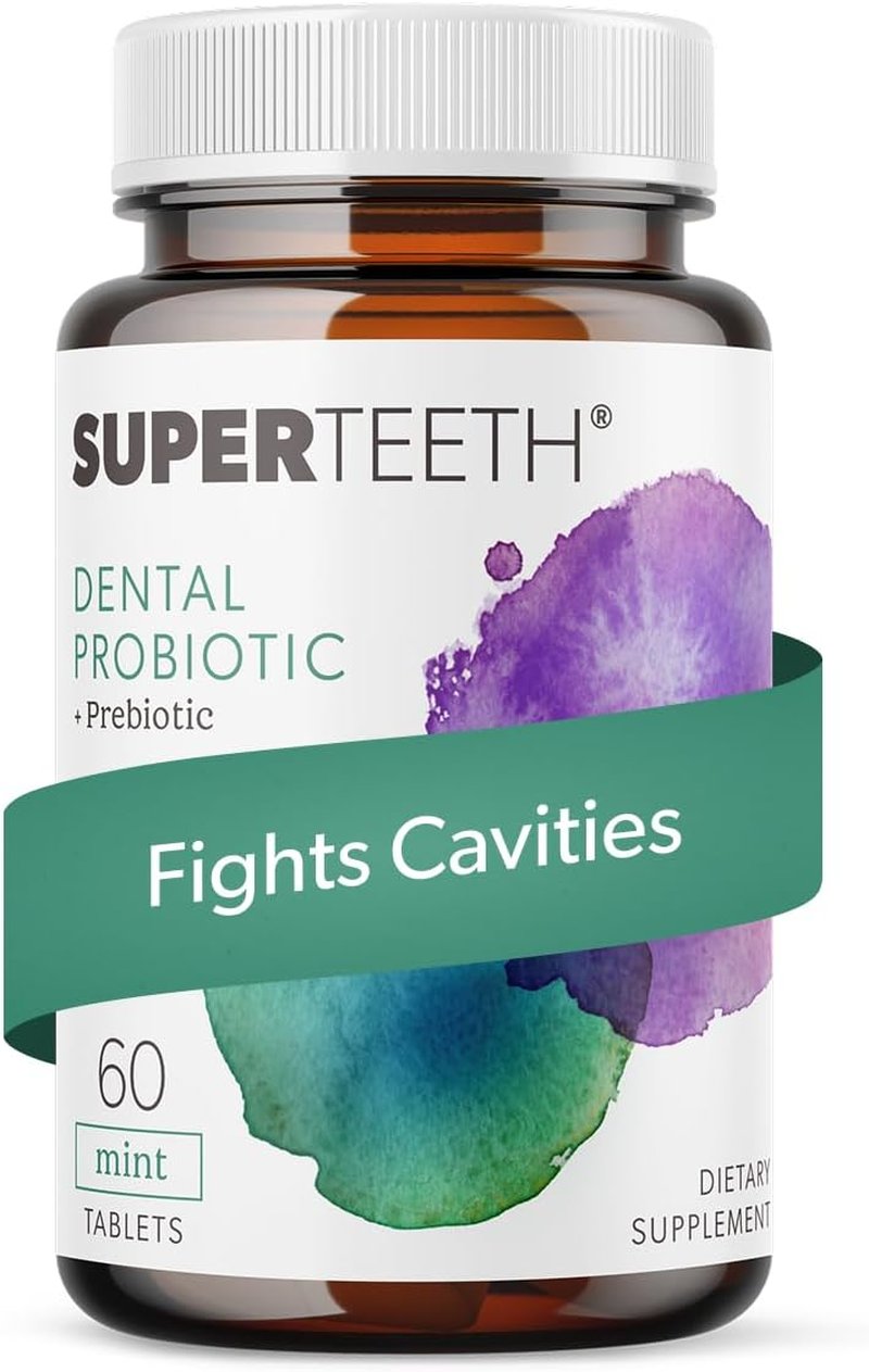 SuperTeeth Oral Probiotics - Chewable Dental Probiotic for Bad Breath & Cavities | 60 Mint Tablets for Kids & Adults