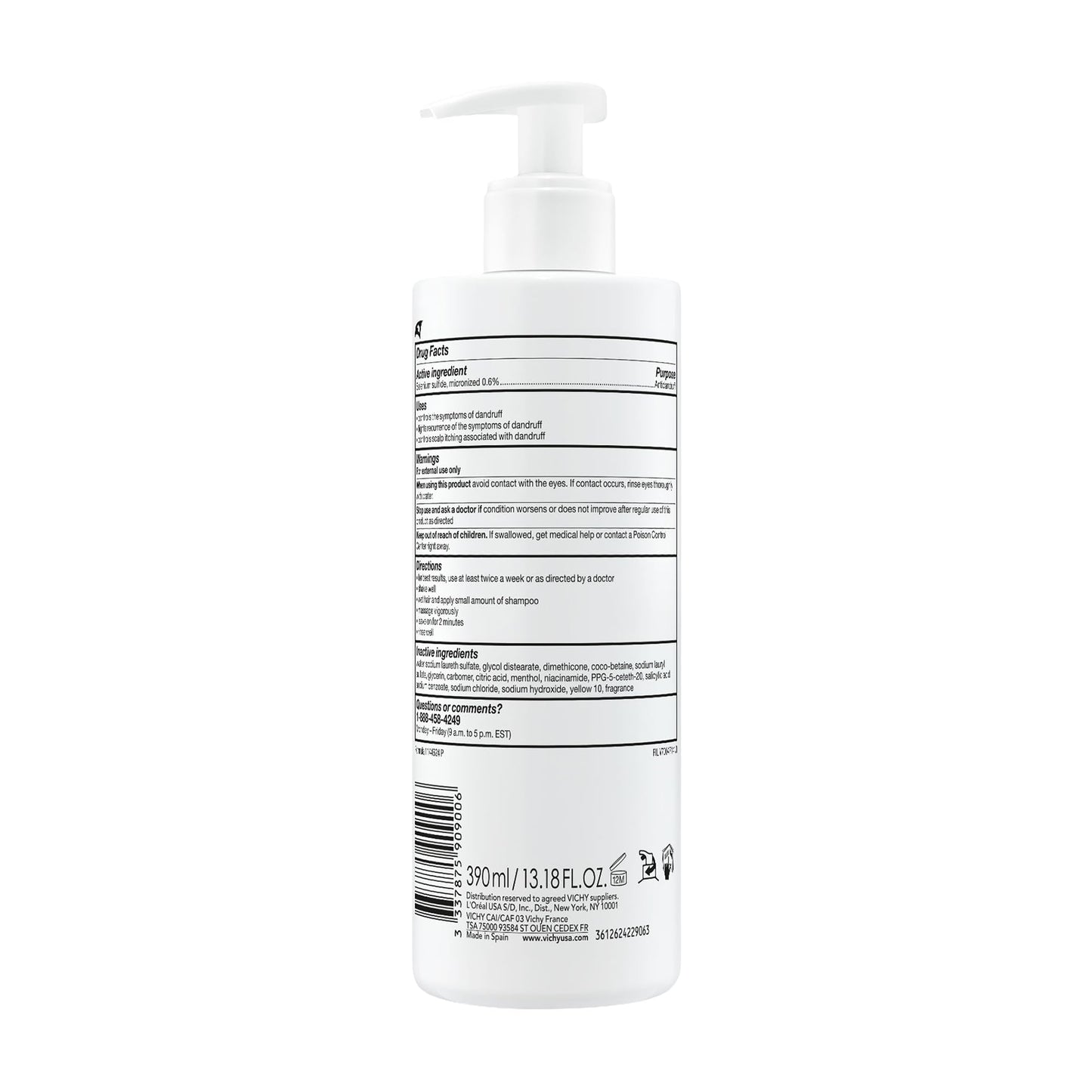 Vichy Dercos Dandruff Shampoo, Antifungal Itchy Scalp Treatment for Men & Women, Clinical Strength Selenium Sulfide, Formulated with Niacinamide & Salicylic Acid, Dermatologist Recommended, 13.8 fl oz