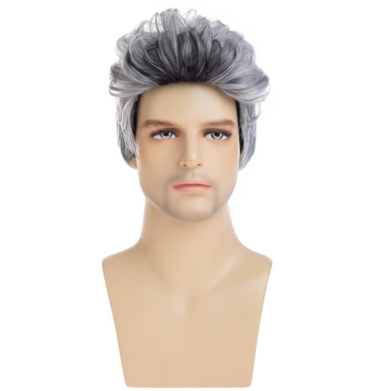 Beweig Men Wigs Short Gray Wig Synthetic Heat Resistant Natural Halloween Cosplay Hair
