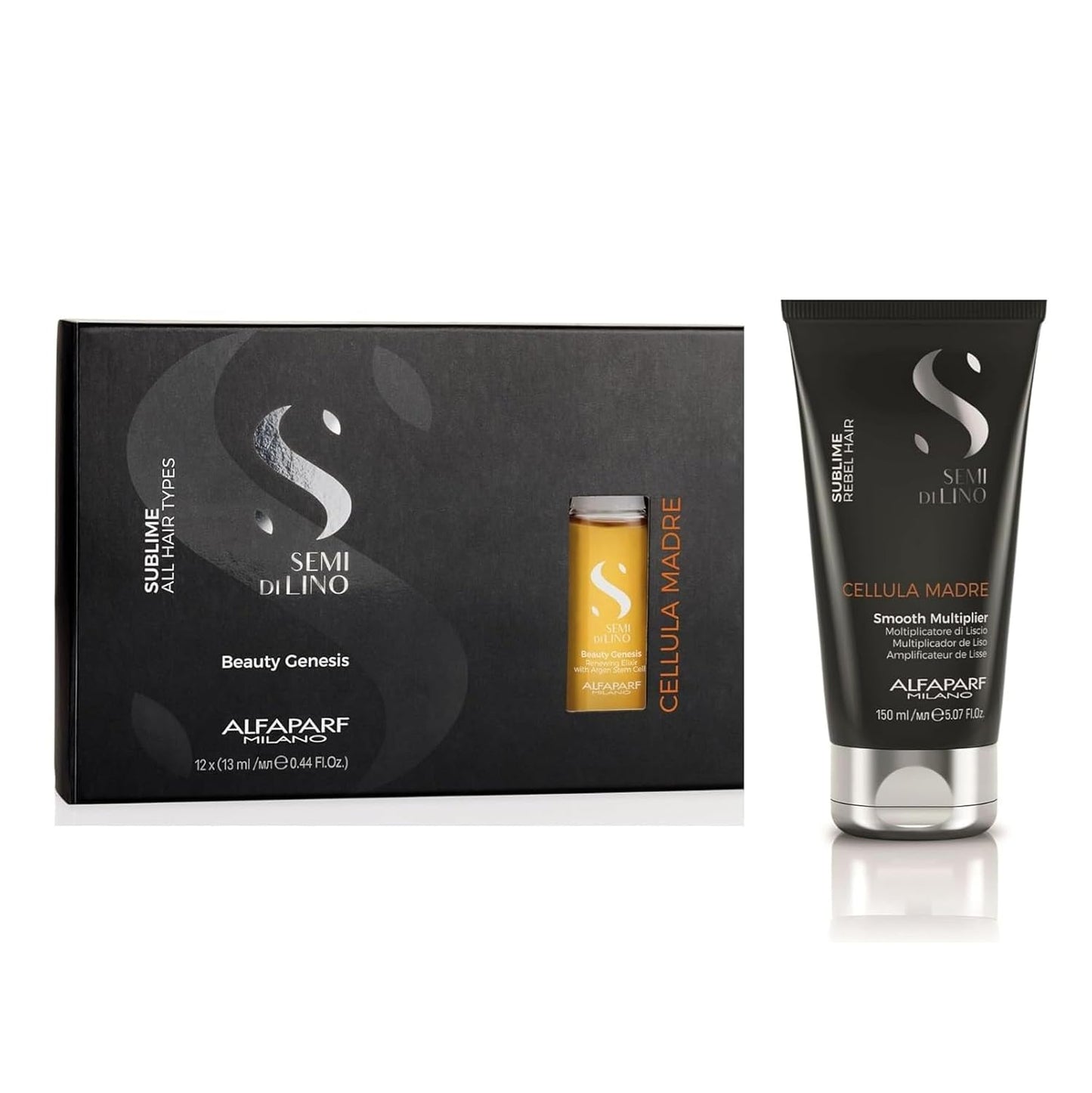 Alfaparf Milano Semi di Lino Hair Smooth Multiplier Set - Controls Frizz & Enhances Color | 2-Piece Set