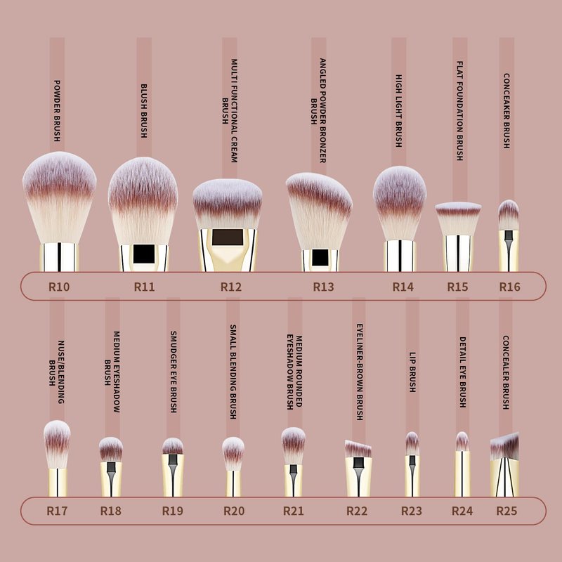 Anactoro Beauty Travel Makeup Brush Set, 16 Professional Vegan Matte Wood Handle Red Gold Makeup Brushes Set and 2 Makeup Sponges, ON-THE-GO Make up Brushes Set with Case (Red)