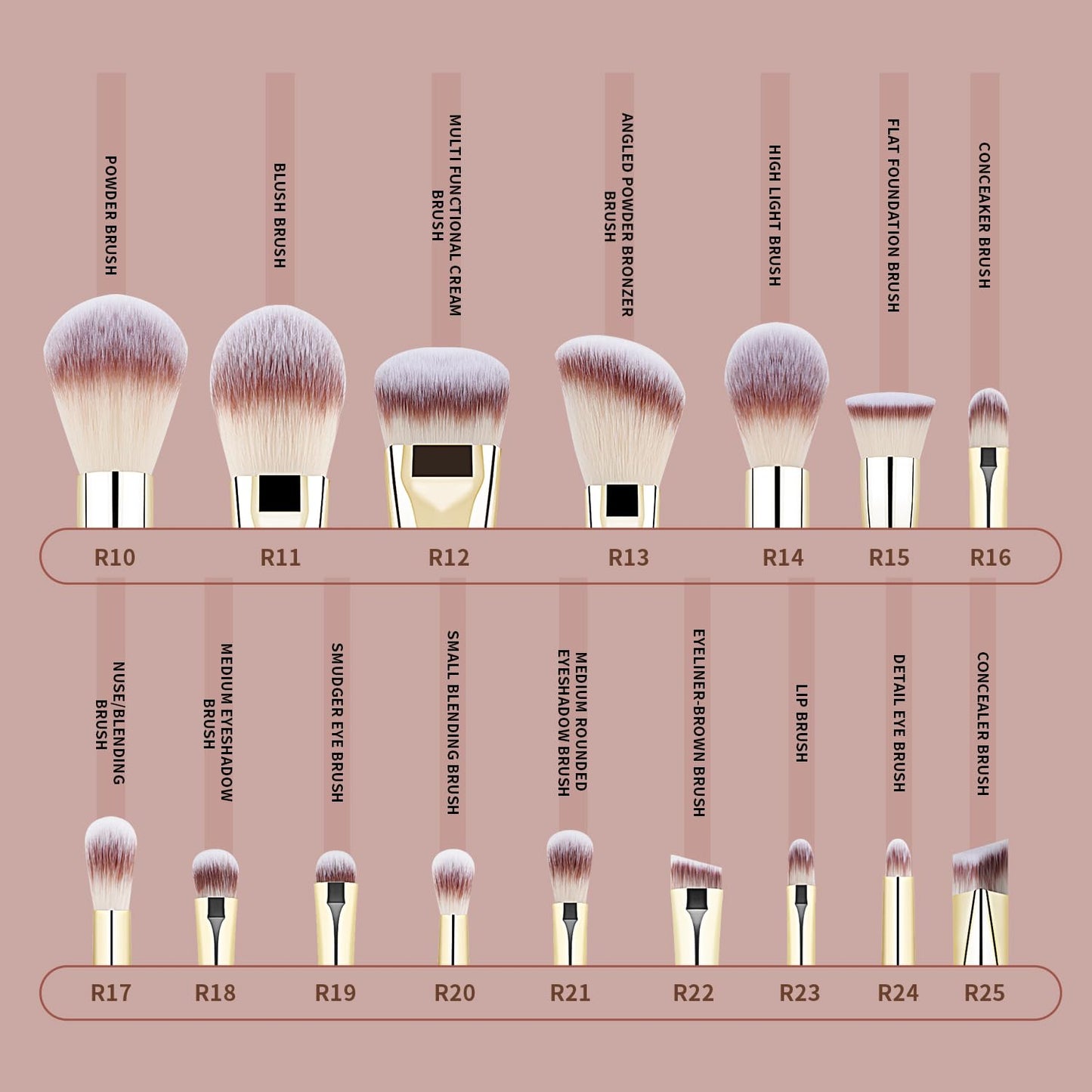 Anactoro Beauty Travel Makeup Brush Set, 16 Professional Vegan Matte Wood Handle Red Gold Makeup Brushes Set and 2 Makeup Sponges, ON-THE-GO Make up Brushes Set with Case (Red)