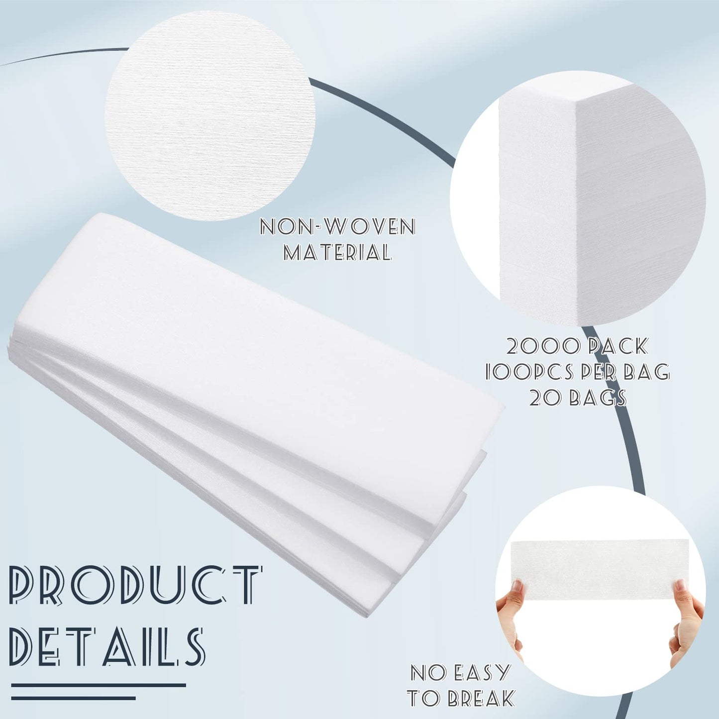 Tudomro 2000 Pcs Large Wax Strips Bulk for Hair Removal 8 x 3 Inch Non Woven Waxing Strips Body Epilating Wax Paper for Women Men Arms Legs Armpit Chest Back Bikini Hair Removal